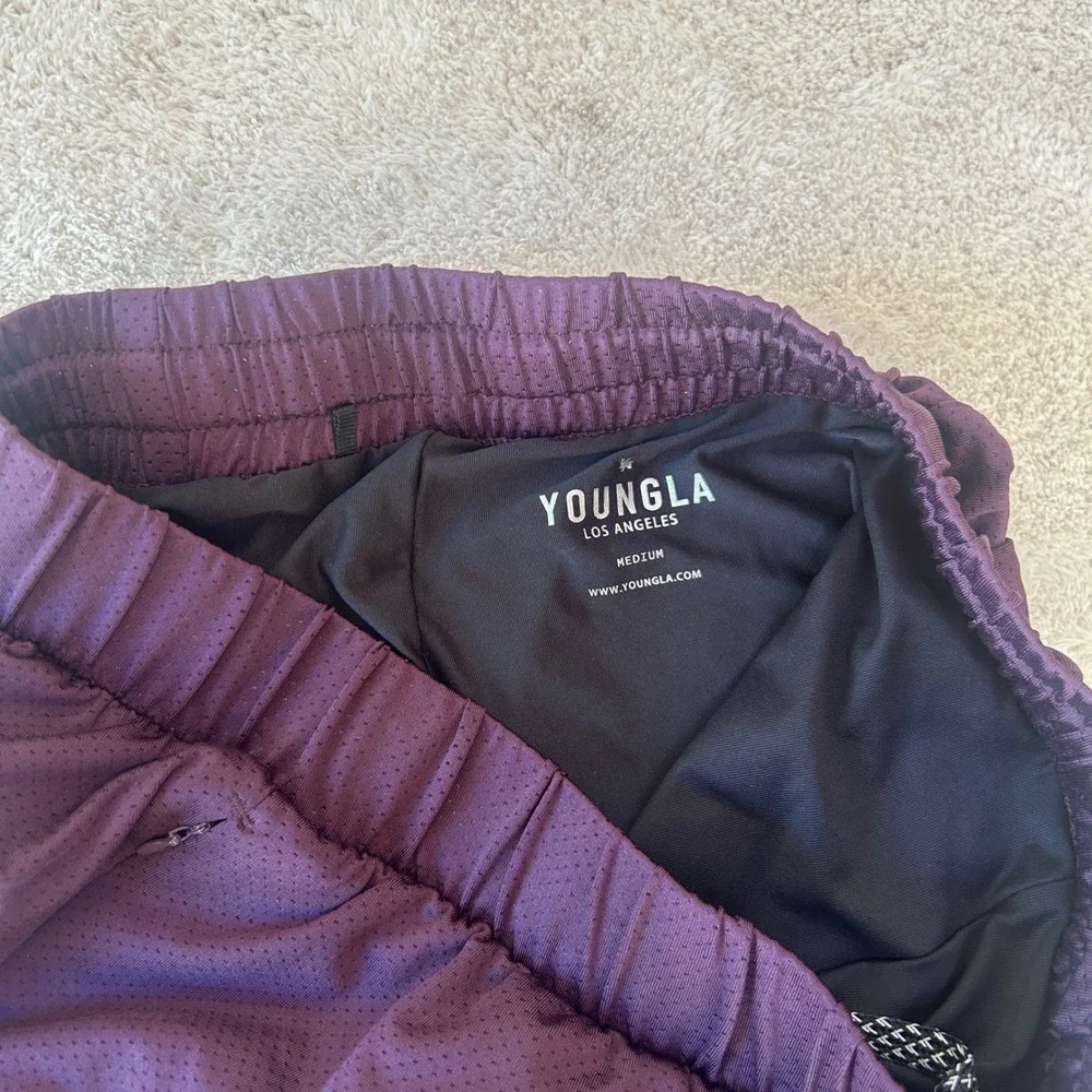 YoungLA 2-in-1 Mesh Gym Shorts Burgundy Purple Men Medium 104 Compression Liner